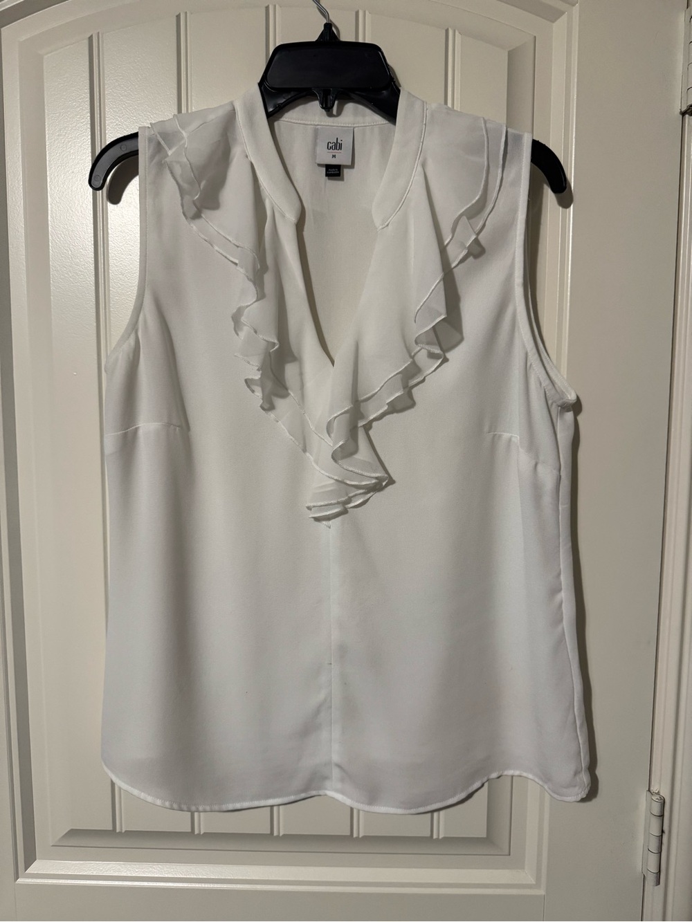 CAbi White Ruffle V-Neck Sleeveless Blouse